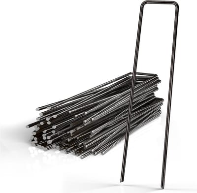 Intirilife 100 x grondanker 150 x 25 x 2,7 mm gemaakt van zwart roestvrij staal - onkruidvlies bevestiging grondnagel weerhaak