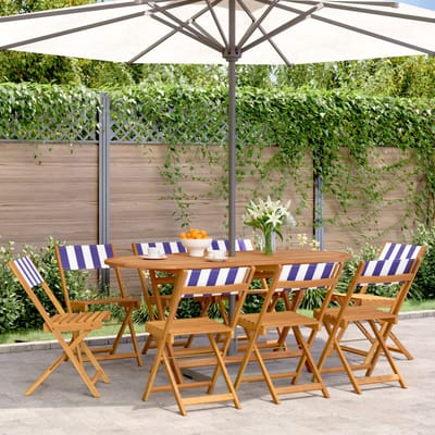 vidaXL - Opklapbare - stoelen, - 8 - stuks, - blauw-witte - stof - en - massief - hout.