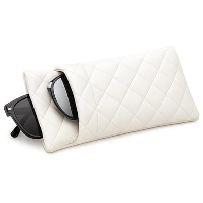 Luxe Brillenkoker Geruit Patroon - Voor 2 Brillen I Bril Etui I Bril Hoesje I Brillendoos I Zonnebrilhouder I PU Leer I Universeel I Wit