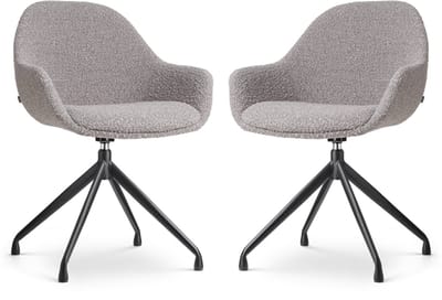 Nolon Nola-Mae Eetkamerstoelen Set van 2 Bouclé Taupe - Draaibaar - met Armleuning - Stof - Zwart Onderstel - Design - Comfortabel