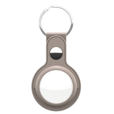 KeyBudz AirTag Sleutelring – Handgemaakt van Echt Leder – Veilige Pasvorm voor je AirTag – Inclusief Haak Stash Zakje - Beige