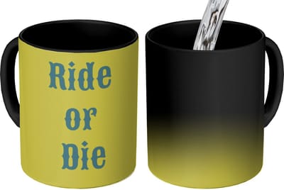 Magische Mok - Foto op Warmte Mokken - Koffiemok - Ride or die - Geel - Blauw - Magic Mok - Beker - 350 ML - Theemok