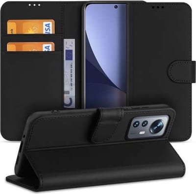 LuxeBass Hoesje geschikt voor Xiaomi 12/12X - Boekhoesje met kaartvakken - Zwart gsm hoesje - telefoonhoes - telefoonhoesjes