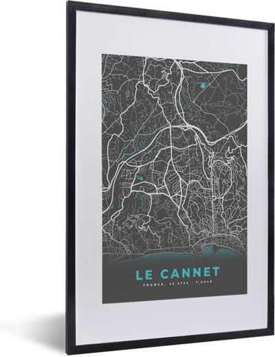 Fotolijst incl. Poster - Le Cannet - Frankrijk - Plattegrond - Stadskaart - Kaart - 40x60 cm - Posterlijst
