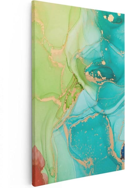 Artaza Canvas Schilderij Marmer Abstract - 20x30 cm - Klein - Wanddecoratie Groen - Muurdecoratie Blauw - Kamer Accessoires