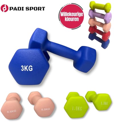 Padisport dumbells mix 0,5 en 1,5 en 3 kg - dumbells 3 kg - gewichten set halters - gewichten set - gewichten set dumbbell - dumbells set - dumbells - dumbbells - halters - dumbell - fitness gewichten - Gewichten - dumbellset - gewichtjes set