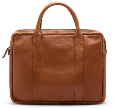 Manfield - 18 inch cognac leren laptoptas