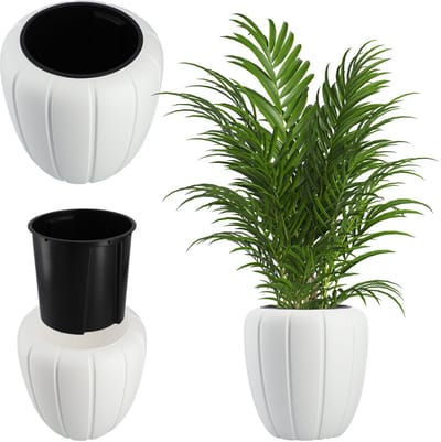 KADAX Bloempot van kunststof, diameter 39 cm, 5 kleuren, moderne bloemenvaas, plantenpot, plantenpot, kunststof bloempotten, ronde bloempot (H: 40 cm, wit)