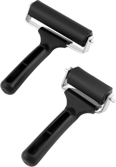 Rubberen rollen voor linosnede en stempelen, met lijmroller, aandrukrol - ideaal voor bedrukken, behangen en handwerk - zwart - diverse afmetingen