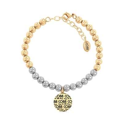 CO88 Collection  8CB-14013 - Stalen Beads Armband met CO88 Collection  Logo Charm - 6 mm/ 23 cm - Zilver- en Goudkleurig
