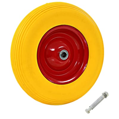 vidaXL - Kruiwagenwiel - met - as - 4,00-8 - 390 - mm - massief - PU