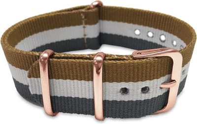 Max Horlogeband 5 NTS008 Nato Horlogeband - Ø18 mm - Bruin / Grijs / Blauw / Rosékleurig