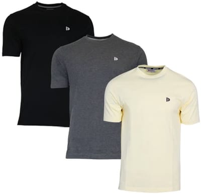 3-Pack Donnay - T-shirt (Vince) - Sportshirt - Heren - Black/Charcoal/Pastel Yellow (764) - maat S