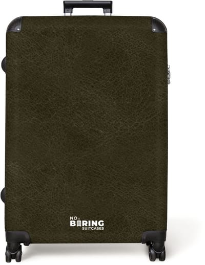 NoBoringSuitcases.com® - Koffer groot - Reiskoffer lichtgewicht - Lederen look donker groen - Rolkoffer met 4 wielen - Grote trolley XL - 98 liter bagage