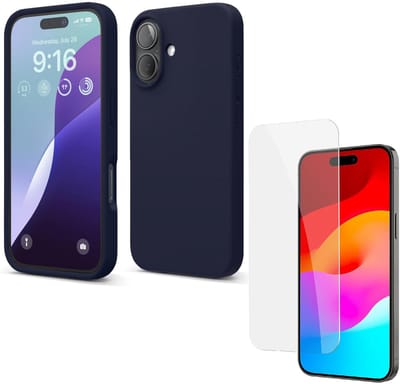 Solid hoesje Soft Touch Liquid Silicone Flexible TPU Rubber + Screenprotector- Geschikt voor: iPhone 16 - Navy Blauw