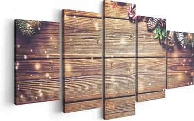 Artaza Canvas Schilderij Vijfluik Kerst Sfeer Achtergrond Met Dennenbomen  - 100x50 - Foto Op Canvas - Canvas Print