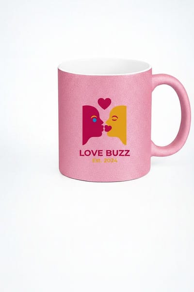 Unieke Roze Glitter Mok met Kus & Hart Design | Love Buzz Est. 2024 Cadeau