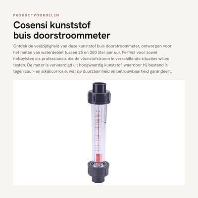 Dailygoods - kunststof buis - doorstroommeter 25-250L/H - ideaal voor waterdebietmeting - corrosiebestendig - eenvoudig te gebruiken - geschikt voor d...