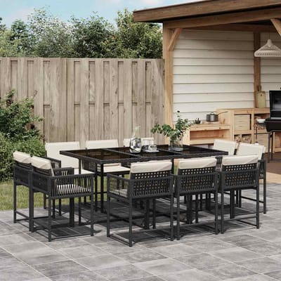 vidaXL - 11-delige - Tuinset - met - kussens - poly - rattan - zwart