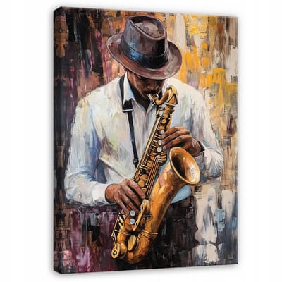 WALLARENA - Canvas schilderij - 100x70 cm - afbeelding van een man met een saxofoon, perfect voor slaapkamer, salon of keuken