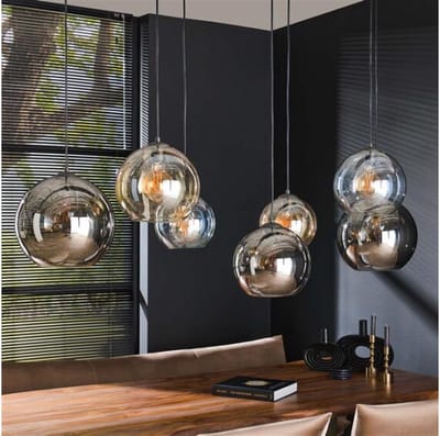 Hanglamp 7 Lampen - Multi Globe XL - Artic Zwart - Metaal - Glas - Woonkamer - Keuken - LED Lichtbron - In Hoogte verstelbaar tot 150 cm - Exclusief Lichtbron - Voedingstype Netstroom