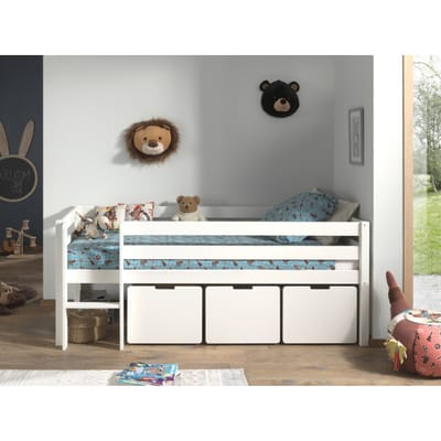 LUCEVI - Pino Halfhoogslaper H85CM + Ladder + Set van 3 Laden - Wit - 90x200 cm