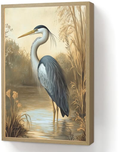 Wandlamp 40x60 cm - Oplaadbaar - Reiger - Water - Planten - Wandlampen binnen woonkamer - Slaapkamer lamp - Decoratieve nachtlamp - Vloerlamp draadloos