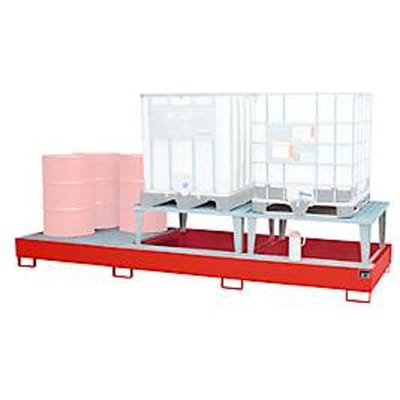 Opvangbak Bauer AWA 32, staal, rood, L 3850 x B 1460 x H 780 mm, 1000 l, voor 3 x 1000 l IBC, 2 vulstukken, 1 rooster