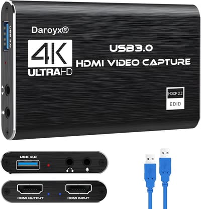 Daroyx® VCC4K Pro Video Capture Card - USB-A 3.0 - HDMI 4K@60Hz - Game Capture voor PC, Mac, PS4, PS5, Nintendo, Xbox en meer - Zwart