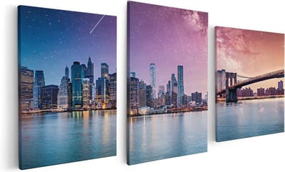 Artaza Canvas Schilderij Drieluik New York Skyline Met Een Kleurrijke Hemel - 120x60 - Foto Op Canvas - Canvas Print