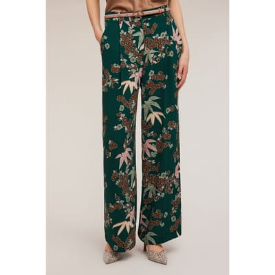 Motivi Decò Patterned Palazzo Trousers With Pleats Green Size: 32 | Formal pants Outlet | Dames | Groen