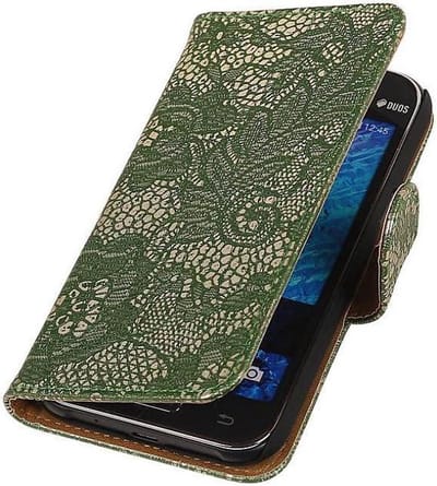 Bloem Bookstyle Hoesje - Wallet Case Telefoonhoesjes - Geschikt voor Samsung Galaxy J1 J100F Donker Groen