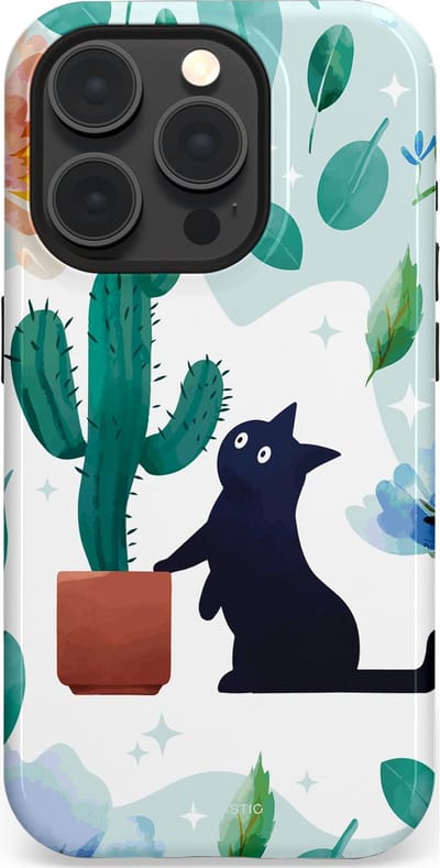 Casetastic hoesje geschikt voor Apple iPhone 15 Pro - MagSafe - Dubbellaagse bescherming - Cactuskat - Fashion Case - Lichtgrijs Turquoise Wit Mintgroen