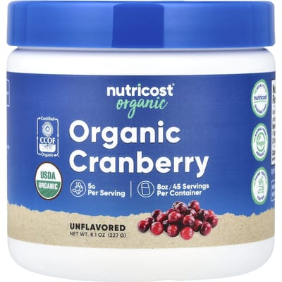 Nutricost, Biologische Cranberry, Ongezoet, 230 g (227 gr)