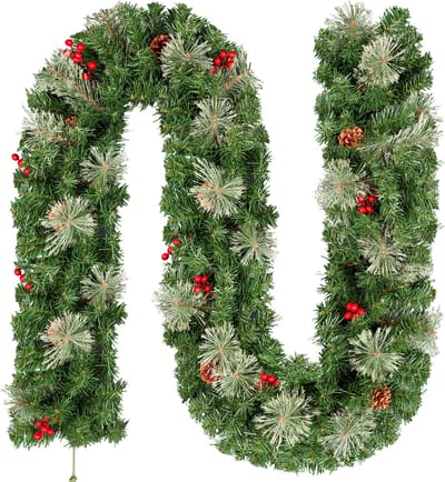 Uten Luxe Uitvoering Guirlande Met 8 Dennenappels en 8 Rode Besjes - Kerstslinger- guirlande kerst - kerstguirlande - 160 Aantal takken - L 180 cm - 2 stuks - Groen Stij-B