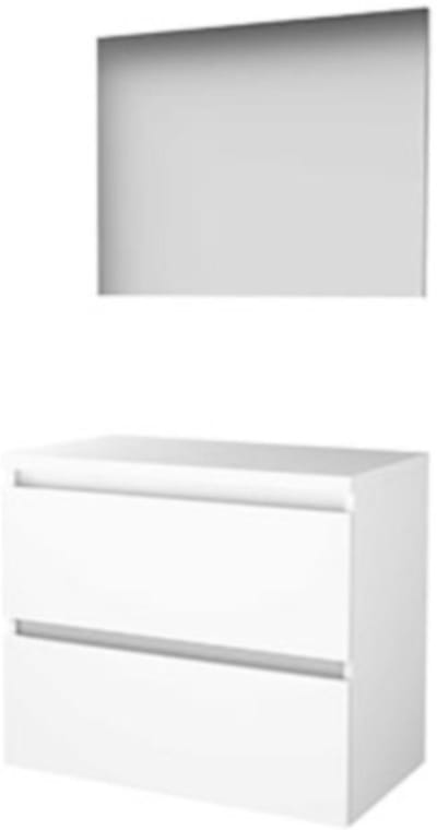 Basic-Line Basic 46 Badkamermeubelset - 80 x 46 cm - Greeploos - 2 Lades - Wastafelblad - Spiegel - Ice White