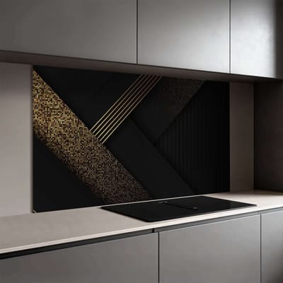 KitchenArt - Golden Geometry Spatscherm - 60x30 cm - Spatscherm Achterwand Keuken - Spatwand Keuken