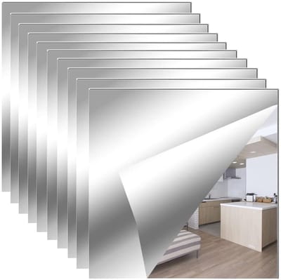 Dailygoods- Spiegelwandstickers 10 stuks - Decoratieve Wandspiegels - Rechthoekig - Zacht Materiaal - Spiegeltegels 20 cm x 20 cm - Geen Glas