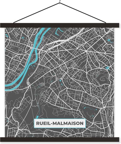 Posterhanger incl. Poster 60x60 cm - Schoolplaat - Stadskaart – Frankrijk – Kaart – Rueil-Mamaison – Plattegrond - Textielposter - Zwarte latten - Stadskaart
