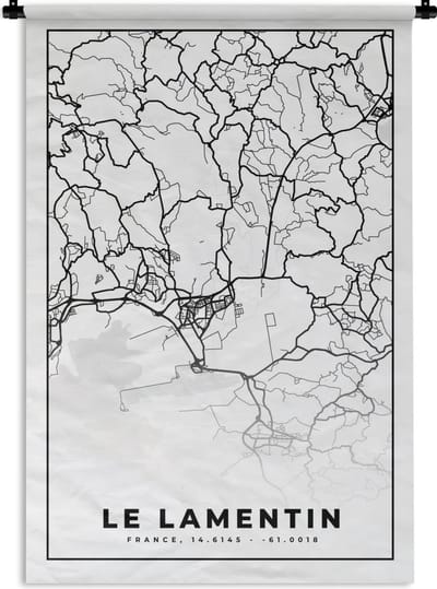 Wandkleed - Wanddoek - Stadskaart – Frankrijk – Kaart – Le Lamentin - Plattegrond - Zwart wit - 120x180 cm - Wandtapijt