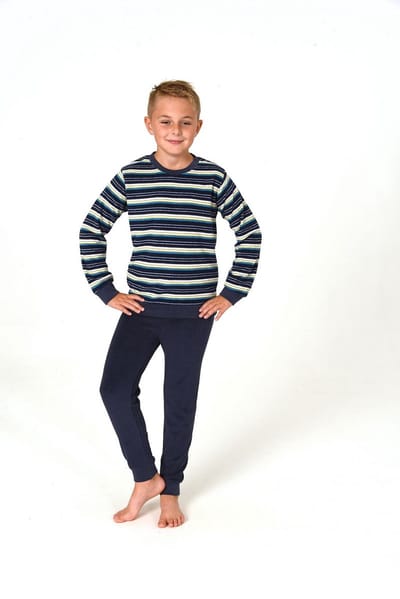 Badstof pyjama voor jongens in gestreepte look, pyjama met manchetten