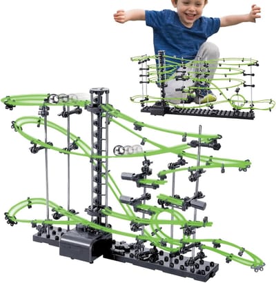 Achtbaanspeelgoed - Knikkerbaan Labyrint - Educatief Spelen - Met Batterijlift - 41 x 30 x 8 cm - Groen Zwart