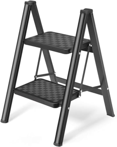 2-Treden Trapladder - Lichtgewicht en Opvouwbare Kruk met Antislip Treden en Stevig Stalen Frame, 150 kg Draagvermogen