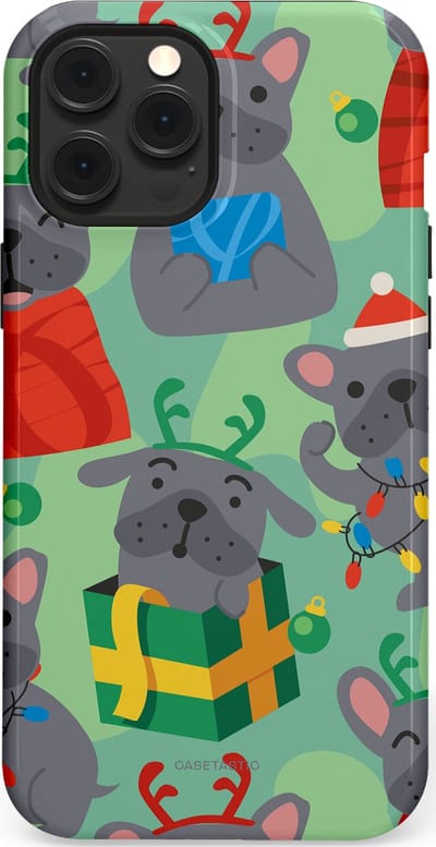 Casetastic hoesje geschikt voor Apple iPhone 12 Pro Max - MagSafe - Dubbellaagse bescherming - Hondje als Kerstcadeau - Fashion Case - Mintgroen Grijs Rood