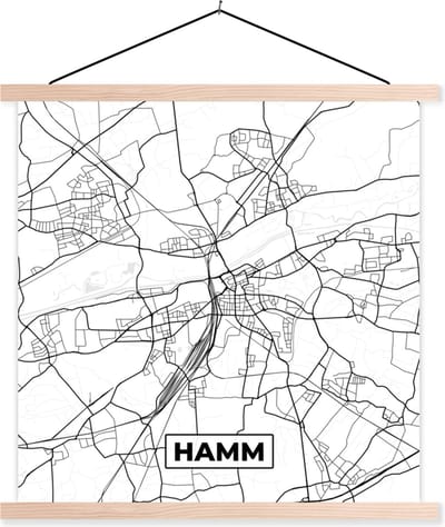 Posterhanger incl. Poster 40x40 cm - Schoolplaat - Hamm - Plattegrond - Stadskaart - Kaart - Textielposter - Blanke latten - Stadskaart