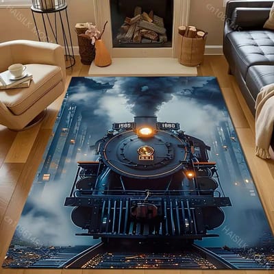 Retro Stoomtrein Print Woonkamer Tapijt Luxe Huisdecoratie Antislip Vloermatten voor Slaapkamer Grote Oppervlakte Tapijten Wasbare Kleden 40x60cm (16x24in)