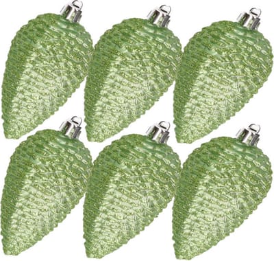 Kerstornamenten dennenappels - 6x st - groen glitter - kunststof -8 cm