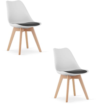 Set van 2 Stoelen MARK – Wit/Zwart, Beukenhouten Poten, Kunststof Zitting met Kunstlederen Kussen, Strak Design, Ergonomisch, Geschikt voor Keuken, Eetkamer, Kantine en Werkruimte, Max. 120 kg