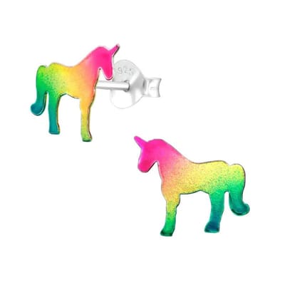 Aramat Jewels | Oorbellen | 925 Zilveren Eenhoorn Oorbellen 7mm Meisje - Unicorn Studs | Multikleur | |9mm | Zilver | Kinderen, Volwassenen | Verkleurd niet