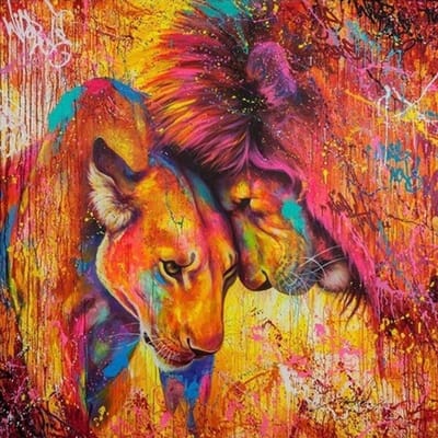 Peinture diamant Lion coloré, motif de point de croix, broderie 5D, mosaïque en résine 20X30CM black